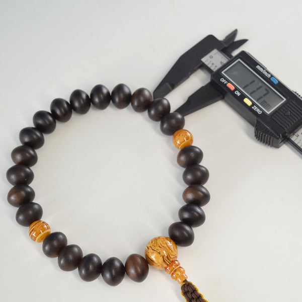 Banded Kokutan Ebony & Banded Honey Amber Juzu Prayer beads - 京都あさひ屋－Kyoto Asahiya