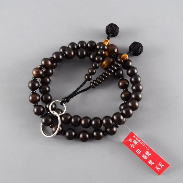 Jodo sect Striped Ebony Wood Brown Tiger Eye Japanese Juzu Prayer beads