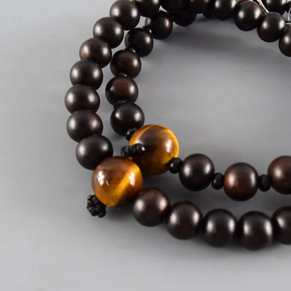 Jodo sect Striped Ebony Wood Brown Tiger Eye Japanese Juzu Prayer beads