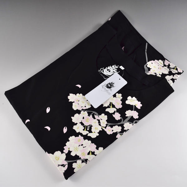  Tシャツ　花桜　黒　綿95％　ポリウレタン5%