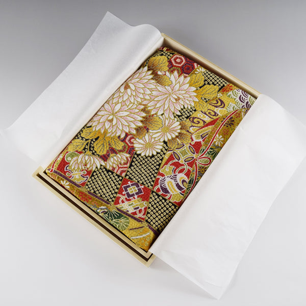 75cm 風呂敷 正絹 友禅染 蒔絵桧扇