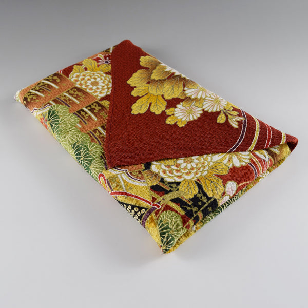 75cm 風呂敷 正絹 友禅染 蒔絵桧扇