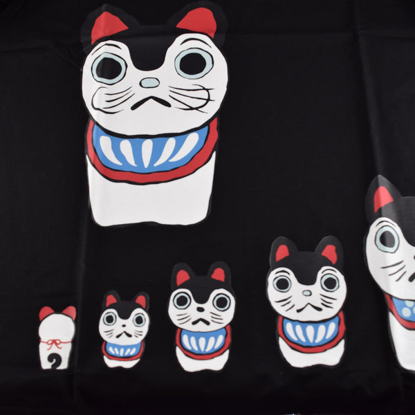 Japanese T-shirt Cotton Fabric Paper mache dogs Pattern Black
