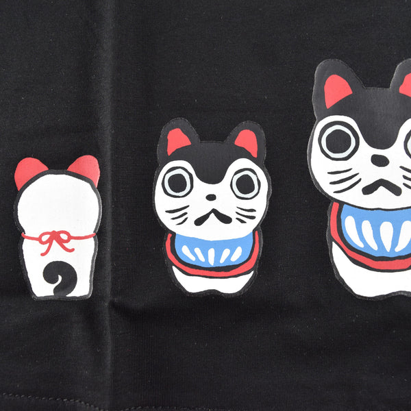 Japanese T-shirt Cotton Fabric Paper mache dogs Pattern Black
