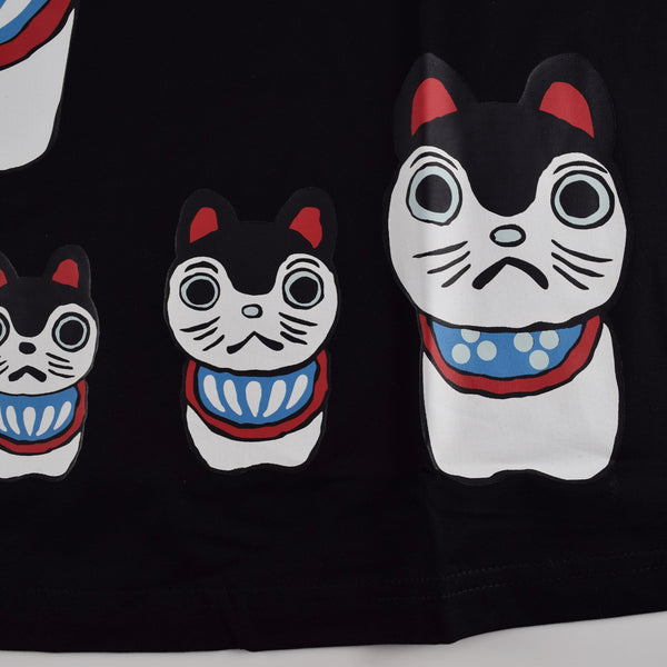 Japanese T-shirt Cotton Fabric Paper mache dogs Pattern Black