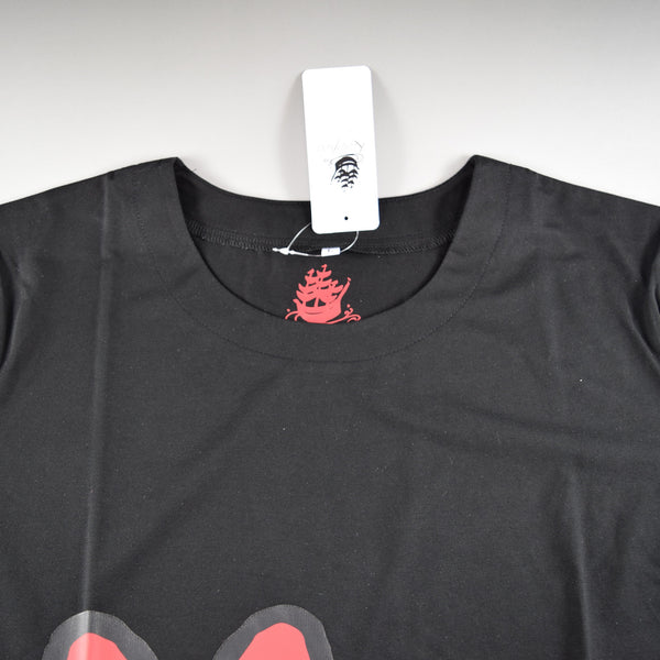 Japanese T-shirt Cotton Fabric Paper mache dogs Pattern Black
