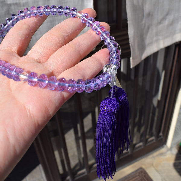 Shiny Light Blue / Purple Glass Diamond Cut Juzu Prayer beads