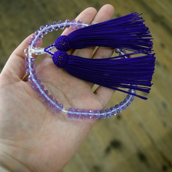Shiny Light Blue / Purple Glass Diamond Cut Juzu Prayer beads
