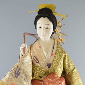 Japanese Traditional Doll Figurine Ornament Home Decor Deep Green & Gold Plum【free shipping】