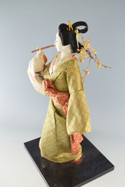 Japanese Traditional Doll Figurine Ornament Home Decor Deep Green & Gold Plum【free shipping】