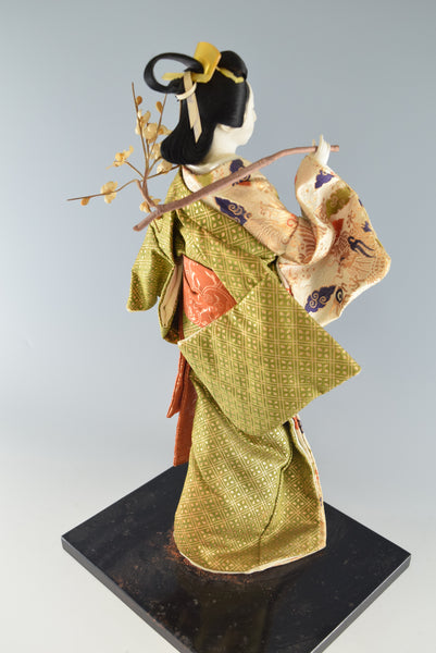 Japanese Traditional Doll Figurine Ornament Home Decor Deep Green & Gold Plum【free shipping】