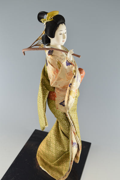 Japanese Traditional Doll Figurine Ornament Home Decor Deep Green & Gold Plum【free shipping】