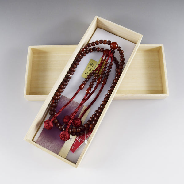 Shingon sect Striped Rosewood & Red Agate Japanese Men's Juzu Prayer Beads