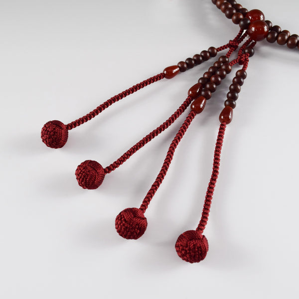 Shingon sect Striped Rosewood & Red Agate Japanese Men's Juzu Prayer Beads