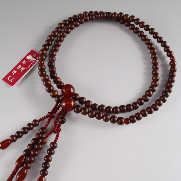 Shingon sect Striped Rosewood & Red Agate Japanese Men's Juzu Prayer Beads