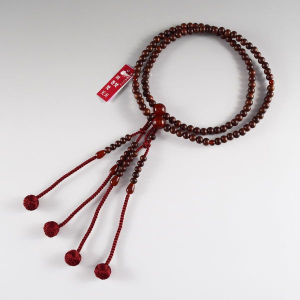 Shingon sect Striped Rosewood & Red Agate Japanese Men's Juzu Prayer Beads