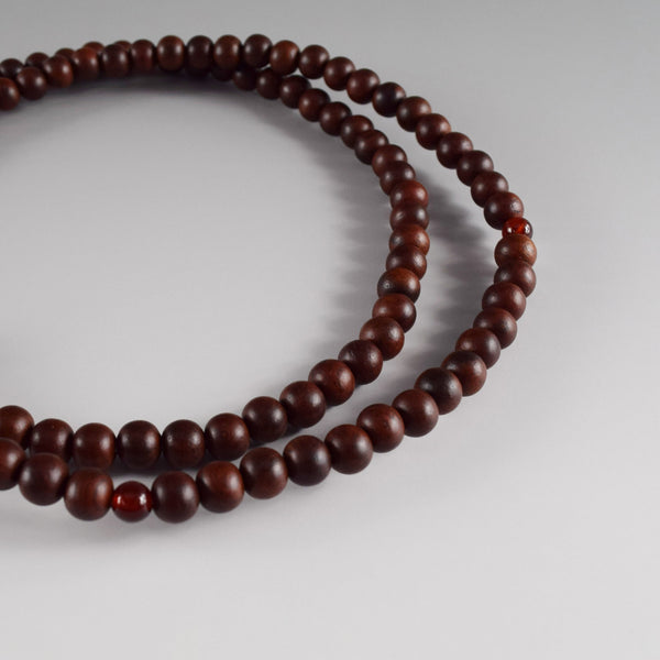 Shingon sect Striped Rosewood & Red Agate Japanese Men's Juzu Prayer Beads