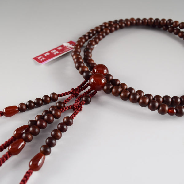 Shingon sect Striped Rosewood & Red Agate Japanese Men's Juzu Prayer Beads
