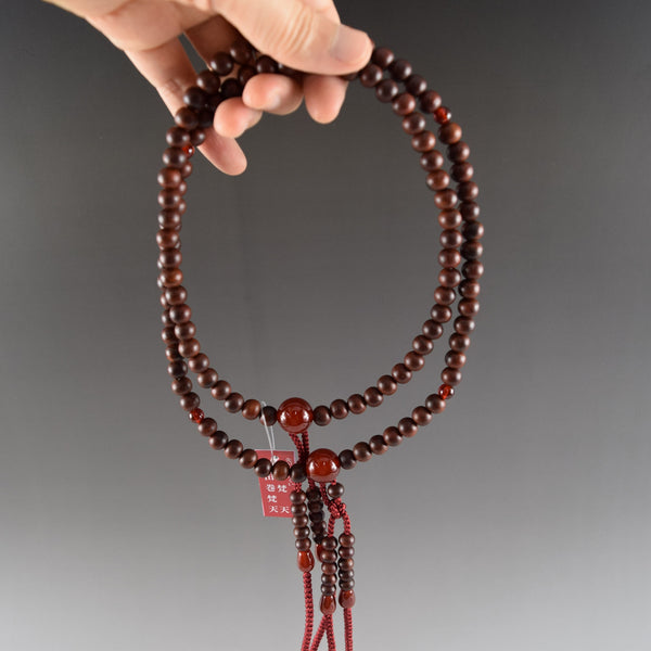 Shingon sect Striped Rosewood & Red Agate Japanese Men's Juzu Prayer Beads