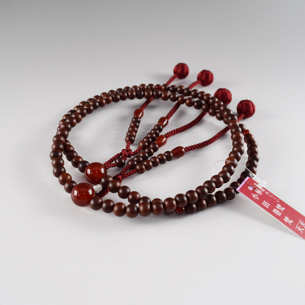 Shingon sect Striped Rosewood & Red Agate Japanese Men's Juzu Prayer Beads