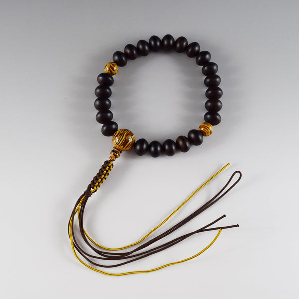 Striped Ebony Wood with Striped Honey Amber Japanese Juzu Prayer beads