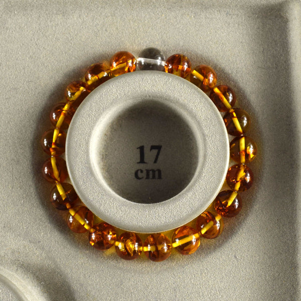 [One of a kind] 9.5mm Compressed Amber & Crystal Quartz  Bracelet