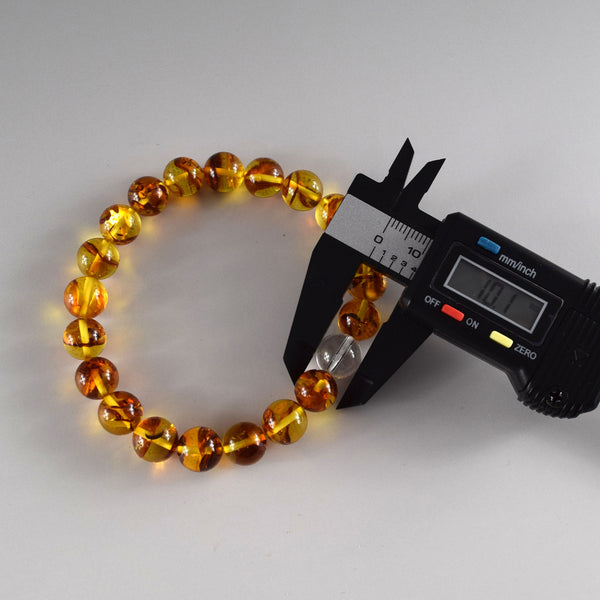 [One of a kind] 9.5mm Compressed Amber & Crystal Quartz  Bracelet