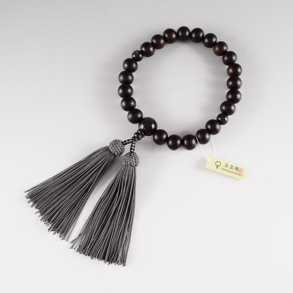Striped Ebony Wood with Silver Sheen Obsidian Japanese Juzu Prayer beads