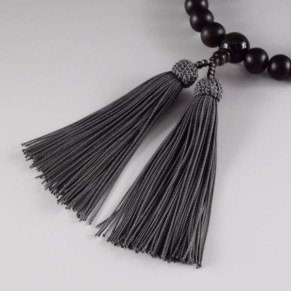 Striped Ebony Wood with Silver Sheen Obsidian Japanese Juzu Prayer beads