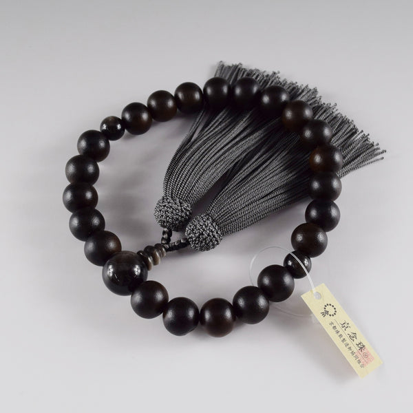 Striped Ebony Wood with Silver Sheen Obsidian Japanese Juzu Prayer beads