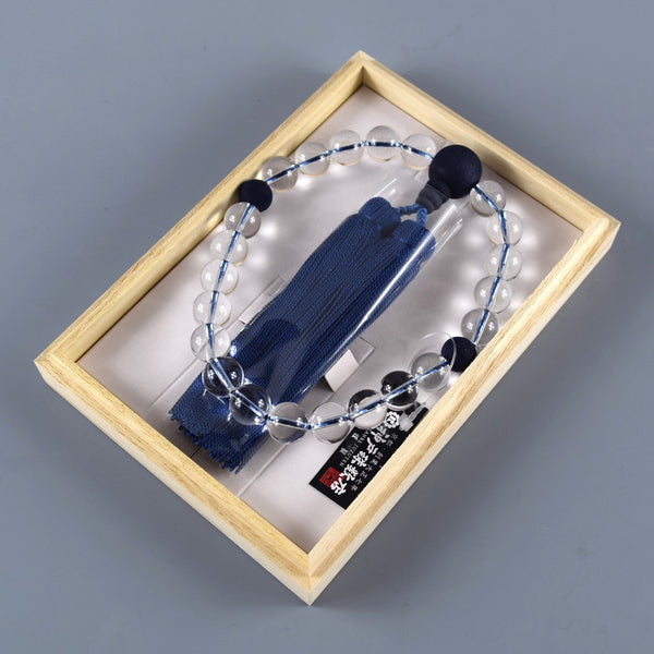 8mm/12mm Japanese Crystal Quartz & Aizen Indigo Wild Cherry Tree Wood Juzu Prayer Beads