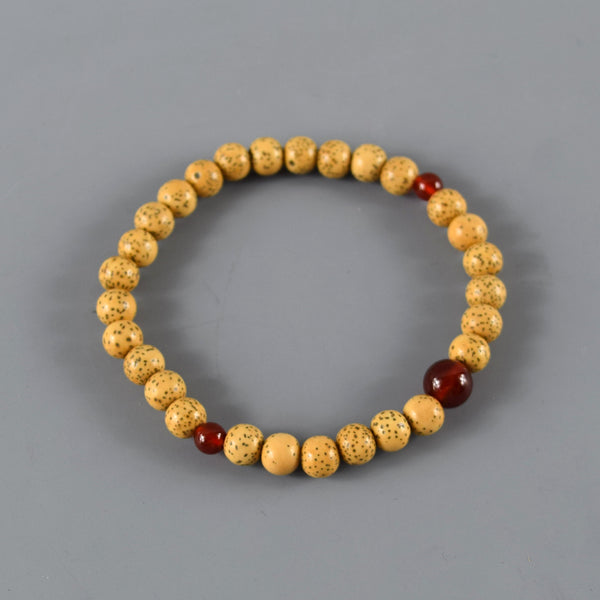 7mm Bodhi Seed Wood & Red agate /  Rose quartz Bracelet