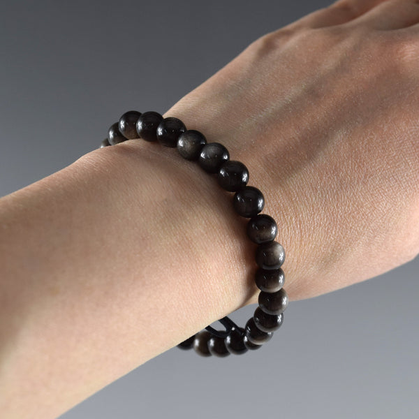 7mm Silver Sheen Obsidian Bracelet