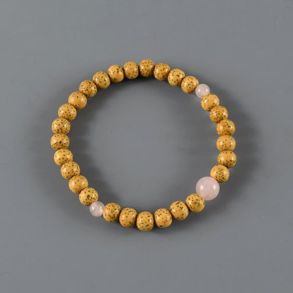 7mm Bodhi Seed Wood & Red agate /  Rose quartz Bracelet