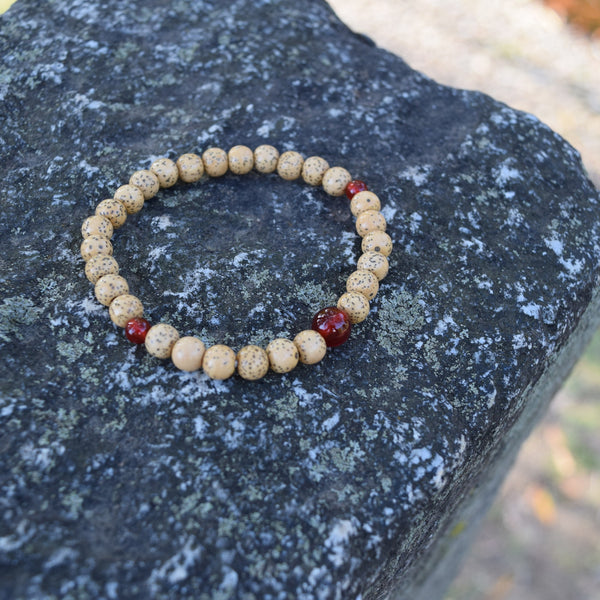 7mm Bodhi Seed Wood & Red agate /  Rose quartz Bracelet