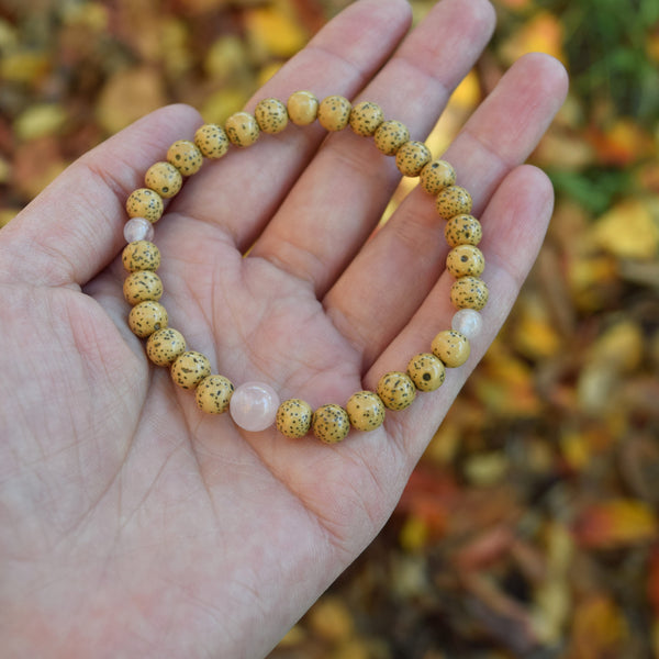 7mm Bodhi Seed Wood & Red agate /  Rose quartz Bracelet