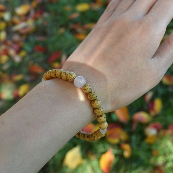 7mm Bodhi Seed Wood & Red agate /  Rose quartz Bracelet