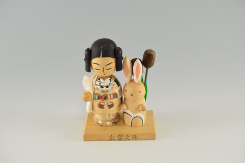 Traditional Japanese dolls and rabbit Figurine Wood Ornament Charms Home Decor