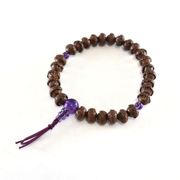 9mm Lotus Bodhi Tree Wood & Amethyst Bracelet