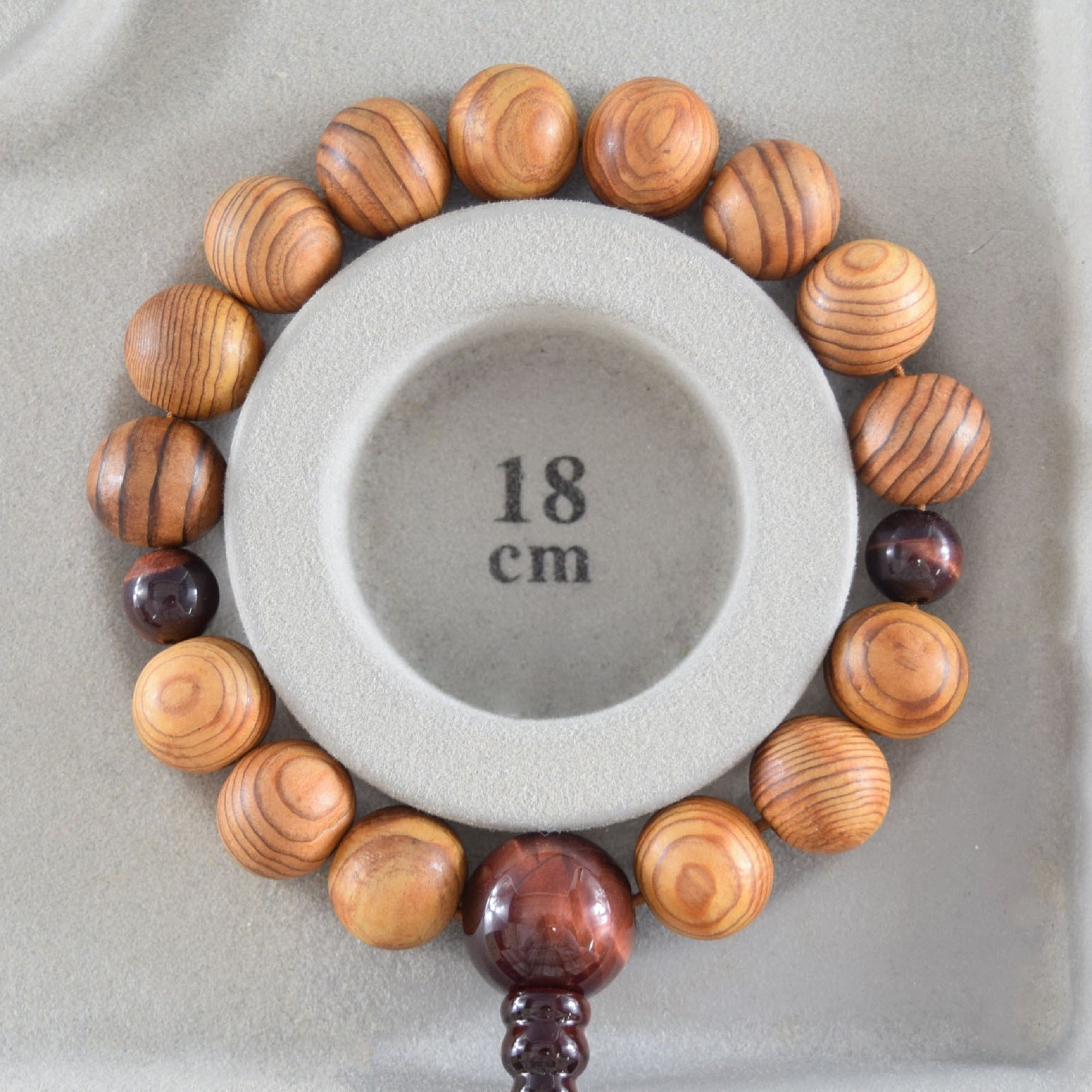 13mm Yakusugi Cedar Wood & Red Tiger Eye Bracelet