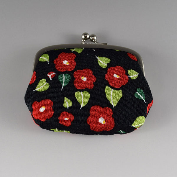 Japanese Metal Clasp Purse Pouch Camellia Flower Pattern Hanagatami -Big Size