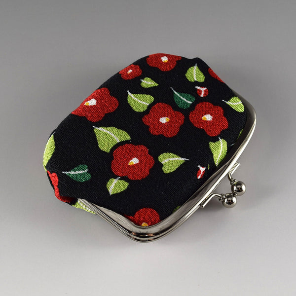Japanese Metal Clasp Purse Pouch Camellia Flower Pattern Hanagatami -Big Size