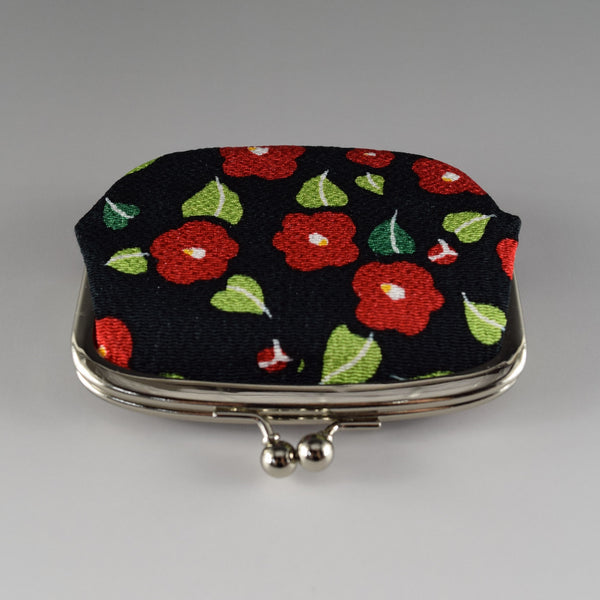 Japanese Metal Clasp Purse Pouch Camellia Flower Pattern Hanagatami -Big Size