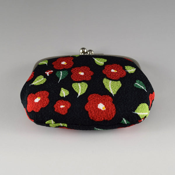 Japanese Metal Clasp Purse Pouch Camellia Flower Pattern Hanagatami -Big Size