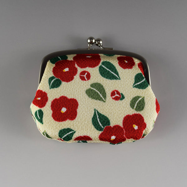Japanese Metal Clasp Purse Pouch Camellia Flower Pattern Hanagatami -Big Size