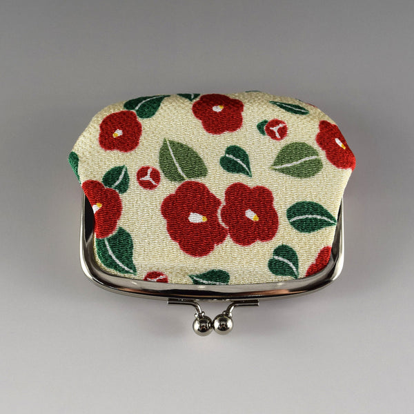 Japanese Metal Clasp Purse Pouch Camellia Flower Pattern Hanagatami -Big Size