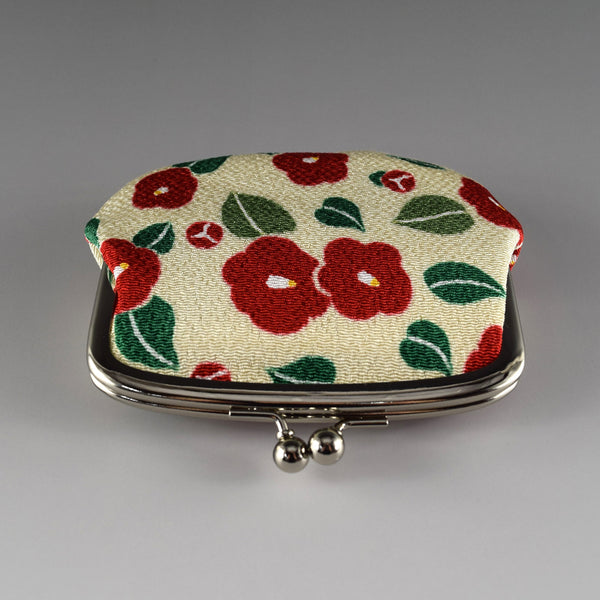 Japanese Metal Clasp Purse Pouch Camellia Flower Pattern Hanagatami -Big Size