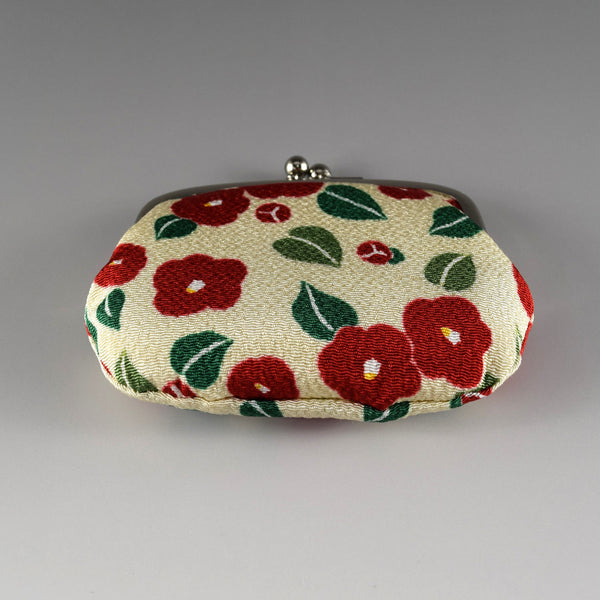Japanese Metal Clasp Purse Pouch Camellia Flower Pattern Hanagatami -Big Size