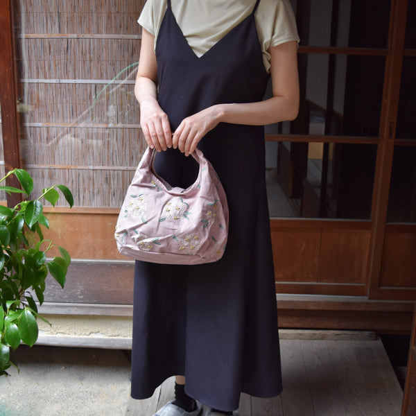 Polyester Handbag Tote bag - Osmanthus Flower Pattern, Smoky Pink