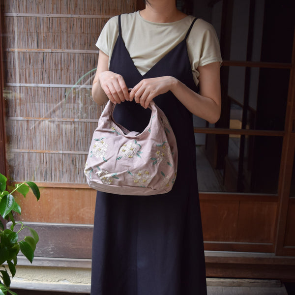Polyester Handbag Tote bag - Osmanthus Flower Pattern, Smoky Pink